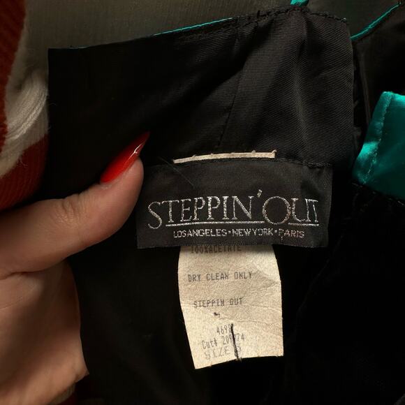 Vintage Velvet Party Cocktail Mini Dress Black green Size 5 - Picture 3 of 5